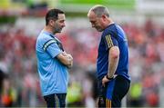 19 May 2024; Tipperary manager Liam Cahill, right, and selector Michael Bevans during the closing moments of the Munster GAA Hurling Senior Championship Round 4 match between Tipperary and Cork at FBD Semple Stadium in Thurles, Tipperary. Photo by Brendan Moran/Sportsfile