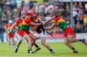 19 May 2024; Lee Chin of Wexford in action against Niall Bolger of Carlow during the Leinster GAA Hurling Senior Championship Round 4 match between Carlow and Wexford at Netwatch Cullen Park in Carlow. Photo by Michael P Ryan/Sportsfile