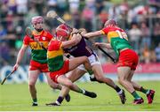 19 May 2024; Lee Chin of Wexford in action against Niall Bolger, left, and Jack McCullagh of Carlow during the Leinster GAA Hurling Senior Championship Round 4 match between Carlow and Wexford at Netwatch Cullen Park in Carlow. Photo by Michael P Ryan/Sportsfile
