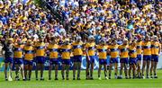 19 May 2024; The Clare 'starting fifteen' stand for the Nation Anthem before the Munster GAA Hurling Senior Championship Round 4 match between Clare and Waterford at Cusack Park in Ennis, Clare. Photo by Ray McManus/Sportsfile