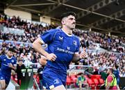 18 May 2024; Jimmy O'Brien of Leinster runs out before the United Rugby Championship match between Ulster and Leinster at Kingspan Stadium in Belfast. Photo by Harry Murphy/Sportsfile