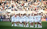 18 May 2024; Ulster players line up before the United Rugby Championship match between Ulster and Leinster at Kingspan Stadium in Belfast. Photo by Harry Murphy/Sportsfile