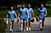 20 May 2024; Leinster players, from left, Ed Byrne, Jack Conan, James Lowe and Rhys Ruddock during a Leinster Rugby squad training session at UCD in Dublin. Photo by Harry Murphy/Sportsfile