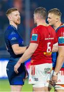 17 May 2024; Ben Healy of Edinburgh, left, shake hands with Jack O'Donoghue of Munster after the United Rugby Championship match between Edinburgh and Munster at the Hive Stadium in Edinburgh, Scotland. Photo by Mark Scates/Sportsfile