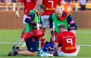 17 May 2024; Craig Casey of Munster receives medical attention during the United Rugby Championship match between Edinburgh and Munster at the Hive Stadium in Edinburgh, Scotland. Photo by Mark Scates/Sportsfile