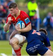 17 May 2024; Jack O'Donoghue of Munster is tackled by Matt Currie of Edinburgh during the United Rugby Championship match between Edinburgh and Munster at the Hive Stadium in Edinburgh, Scotland. Photo by Mark Scates/Sportsfile