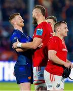 17 May 2024; Ben Healy of Edinburgh and RG Synman of Munster, 19, after the United Rugby Championship match between Edinburgh and Munster at the Hive Stadium in Edinburgh, Scotland. Photo by Mark Scates/Sportsfile
