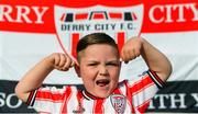 20 May 2024; Derry City supporter Braedin Diver before the SSE Airtricity Men's Premier Division match between Shamrock Rovers and Derry City at Tallaght Stadium in Dublin. Photo by Shauna Clinton/Sportsfile