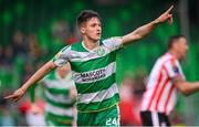 20 May 2024; Johnny Kenny of Shamrock Rovers celebrates after scoring his side's first goal during the SSE Airtricity Men's Premier Division match between Shamrock Rovers and Derry City at Tallaght Stadium in Dublin. Photo by Ramsey Cardy/Sportsfile