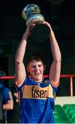 20 May 2024; Tipperary captain Cathal O'Reilly lifts the John Doyle Cup after the Electric Ireland Munster GAA Hurling Minor Championship Final match between Clare and Tipperary at TUS Gaelic Grounds in Limerick. Photo by Matt Browne/Sportsfile