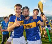 20 May 2024; Sean Walsh and Jake Donelan Houlihan of Tipperary celebrate after the Electric Ireland Munster GAA Hurling Minor Championship Final match between Clare and Tipperary at TUS Gaelic Grounds in Limerick. Photo by Matt Browne/Sportsfile
