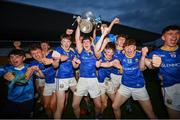 20 May 2024; Longford captain Mark Cooney, centre, celebrates with the trophy and team mates after the Electric Ireland Leinster GAA Football Minor Championship Final match between Longford and Dublin at Glenisk O'Connor Park in Tullamore, Offaly. Photo by David Fitzgerald/Sportsfile