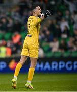 20 May 2024; Shamrock Rovers goalkeeper Leon Pohls celebrates at the fiinal whistle of the SSE Airtricity Men's Premier Division match between Shamrock Rovers and Derry City at Tallaght Stadium in Dublin. Photo by Ramsey Cardy/Sportsfile
