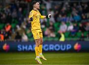 20 May 2024; Shamrock Rovers goalkeeper Leon Pohls celebrates at the fiinal whistle of the SSE Airtricity Men's Premier Division match between Shamrock Rovers and Derry City at Tallaght Stadium in Dublin. Photo by Ramsey Cardy/Sportsfile