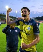 20 May 2024; Sean Boyd of Shelbourne celebrates after the SSE Airtricity Men's Premier Division match between St Patrick's Athletic and Shelbourne at Richmond Park in Dublin. Photo by Stephen McCarthy/Sportsfile