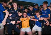 20 May 2024; Longford players and supporters celebrate after the Electric Ireland Leinster GAA Football Minor Championship Final match between Longford and Dublin at Glenisk O'Connor Park in Tullamore, Offaly. Photo by David Fitzgerald/Sportsfile