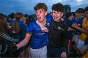 20 May 2024; Cormac Flynn of Longford celebrates with supporters after the Electric Ireland Leinster GAA Football Minor Championship Final match between Longford and Dublin at Glenisk O'Connor Park in Tullamore, Offaly. Photo by David Fitzgerald/Sportsfile