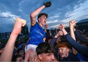 20 May 2024; Conor McHugh of Longford celebrates with supporters after the Electric Ireland Leinster GAA Football Minor Championship Final match between Longford and Dublin at Glenisk O'Connor Park in Tullamore, Offaly. Photo by David Fitzgerald/Sportsfile