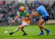 22 May 2024; Barry Egan of Offaly is tackled by Brendan Kenny of Dublin during the oneills.com Leinster GAA Hurling U20 Championship final match between Dublin and Offaly at Laois Hire O'Moore Park in Portlaoise, Laois. Photo by Ray McManus/Sportsfile