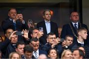 22 May 2024; TD, Minister of State for Sport, Physical Education, Thomas Byrne, left, Taoiseach Simon Harris, centre, and The Lord Mayor of Dublin Daithí de Róiste in attendance during the 2023/24 UEFA Europa League final between Atalanta BC and Bayer 04 Leverkusen at the Dublin Arena in Dublin, Ireland. Photo by David Fitzgerald/Sportsfile