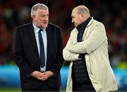 22 May 2024; FAI President Paul Cooke, left, and Bayer 04 Leverkusen chief executive Fernando Carro after the 2023/24 UEFA Europa League final between Atalanta BC and Bayer 04 Leverkusen at the Dublin Arena in Dublin, Ireland. Photo by Brendan Moran/Sportsfile