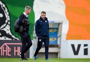 24 May 2024; St Patrick's Athletic manager Stephen Kenny arrives with St Patrick's Athletic media manager Jamie Moore before the SSE Airtricity Men's Premier Division match between Bohemians and St Patrick's Athletic at Dalymount Park in Dublin. Photo by Brendan Moran/Sportsfile