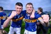 24 May 2024; Cathal English, left, and Jack Collins of Tipperary celebrate after the oneills.com Munster GAA U20 Hurling Championship final match between Tipperary and Cork at TUS Gaelic Grounds in Limerick. Photo by Ben McShane/Sportsfile