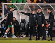 24 May 2024; Shamrock Rovers manager Stephen Bradley and sporting director Stephen McPhail appeal to fourth official Eoghan O'Shea during the SSE Airtricity Men's Premier Division match between Shamrock Rovers and Shelbourne at Tallaght Stadium in Dublin. Photo by Stephen McCarthy/Sportsfile