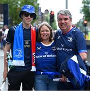 25 May 2024; Leinster supporters Daniel, Anne and Shane Grant from Dublin before the Investec Champions Cup final between Leinster and Toulouse at the Tottenham Hotspur Stadium in London, England. Photo by Brendan Moran/Sportsfile