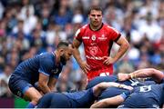 25 May 2024; Jamison Gibson-Park of Leinster puts into a scrum as Antoine Dupont of Toulouse watches on during the Investec Champions Cup final between Leinster and Toulouse at the Tottenham Hotspur Stadium in London, England. Photo by Brendan Moran/Sportsfile