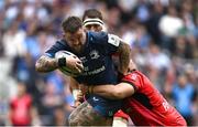 25 May 2024; Andrew Porter of Leinster is tackled by Cyril Baille of Toulouse during the Investec Champions Cup final between Leinster and Toulouse at the Tottenham Hotspur Stadium in London, England. Photo by Harry Murphy/Sportsfile
