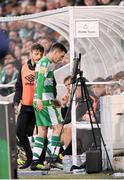24 May 2024; Trevor Clarke of Shamrock Rovers leaves the pitch after picking up an injury during the SSE Airtricity Men's Premier Division match between Shamrock Rovers and Shelbourne at Tallaght Stadium in Dublin. Photo by Stephen McCarthy/Sportsfile