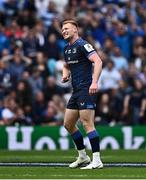 25 May 2024; Ciarán Frawley of Leinster reacts to a missed drop goal attempt during the Investec Champions Cup final between Leinster and Toulouse at the Tottenham Hotspur Stadium in London, England. Photo by Harry Murphy/Sportsfile