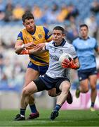 25 May 2024; Dublin goalkeeper Stephen Cluxton in action against Conor Cox of Roscommon during the GAA Football All-Ireland Senior Championship Round 1 match between Dublin and Roscommon at Croke Park in Dublin. Photo by Stephen Marken/Sportsfile
