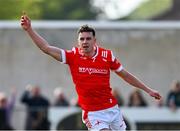 25 May 2024; Craig Lennon of Louth celebrates after scoring his side's third goal during the GAA Football All-Ireland Senior Championship Round 1 match between Louth and Meath at Grattan Park in Inniskeen, Monaghan. Photo by Daire Brennan/Sportsfile