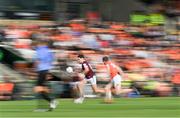 25 May 2024; Robbie Forde of Westmeath in action against Andrew Murnin of Armagh during the GAA Football All-Ireland Senior Championship Round 1 match between Armagh and Westmeath at the Box It Athletic Grounds in Armagh. Photo by Ben McShane/Sportsfile