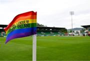 25 May 2024; A general view of a corner flag during the SSE Airtricity LGBT Ireland Football Takeover event at Tallaght Stadium in Dublin before the SSE Airtricity Women's Premier Division match between Shamrock Rovers FC and Galway United FC. Photo by Tyler Miller/Sportsfile