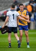 25 May 2024; Ruaidhri Fallon of Roscommon and Dublin goalkeeper Stephen Cluxton after the GAA Football All-Ireland Senior Championship Round 1 match between Dublin and Roscommon at Croke Park in Dublin. Photo by Ray McManus/Sportsfile