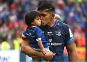 25 May 2024; Michael Ala'alatoa of Leinster with his son Miles after the Investec Champions Cup final between Leinster and Toulouse at the Tottenham Hotspur Stadium in London, England. Photo by Harry Murphy/Sportsfile