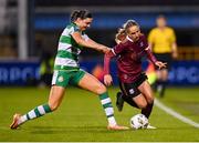 25 May 2024; Julie-Ann Russell of Galway United in action against Maria Reynolds of Shamrock Rovers during the SSE Airtricity Women's Premier Division match between Shamrock Rovers and Galway United at Tallaght Stadium in Dublin. Photo by Tyler Miller/Sportsfile