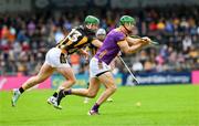 26 May 2024; Matthew O'Hanlon of Wexford is tackled by Martin Keoghan of Kilkenny during the Leinster GAA Hurling Senior Championship Round 5 match between Kilkenny and Wexford at UPMC Nowlan Park in Kilkenny. Photo by Ray McManus/Sportsfile