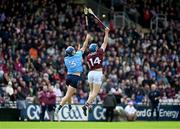 26 May 2024; Conor Cooney of Galway in action against Eoghan O'Donnell of Dublin during the Leinster GAA Hurling Senior Championship Round 5 match between Galway and Dublin at Pearse Stadium in Galway. Photo by Daire Brennan/Sportsfile