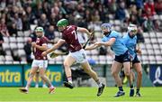 26 May 2024; Cianan Fahy of Galway in action against Conor Burke of Dublin during the Leinster GAA Hurling Senior Championship Round 5 match between Galway and Dublin at Pearse Stadium in Galway. Photo by Daire Brennan/Sportsfile