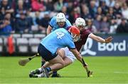 26 May 2024; Paddy Smyth of Dublin in action against Jason Flynn of Galway during the Leinster GAA Hurling Senior Championship Round 5 match between Galway and Dublin at Pearse Stadium in Galway. Photo by Daire Brennan/Sportsfile