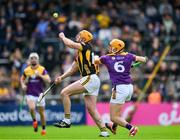 26 May 2024; Billy Ryan of Kilkenny is tackled by Damien Reck of Wexford during the Leinster GAA Hurling Senior Championship Round 5 match between Kilkenny and Wexford at UPMC Nowlan Park in Kilkenny. Photo by Ray McManus/Sportsfile
