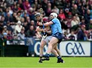 26 May 2024; Conor Donohoe of Dublin in action against Joseph Cooney of Galway during the Leinster GAA Hurling Senior Championship Round 5 match between Galway and Dublin at Pearse Stadium in Galway. Photo by Daire Brennan/Sportsfile