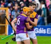 26 May 2024; Jack O'Connor, right, and Damien Reck of Wexford after the Leinster GAA Hurling Senior Championship Round 5 match between Kilkenny and Wexford at UPMC Nowlan Park in Kilkenny. Photo by Ray McManus/Sportsfile