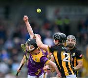 26 May 2024; Cian Byrne of Wexford and Mikey Butler of Kilkenny both miss the sliotar during the Leinster GAA Hurling Senior Championship Round 5 match between Kilkenny and Wexford at UPMC Nowlan Park in Kilkenny. Photo by Ray McManus/Sportsfile