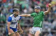 26 May 2024; David Reidy of Limerick in action against Mark Fitzgerald of Waterford during the Munster GAA Hurling Senior Championship Round 5 match between Limerick and Waterford at TUS Gaelic Grounds in Limerick Photo by Sam Barnes/Sportsfile