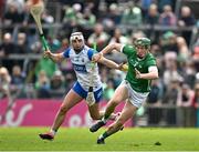 26 May 2024; Will O'Donoghue of Limerick in action against Dessie Hutchinson of Waterford during the Munster GAA Hurling Senior Championship Round 5 match between Limerick and Waterford at TUS Gaelic Grounds in Limerick Photo by Sam Barnes/Sportsfile